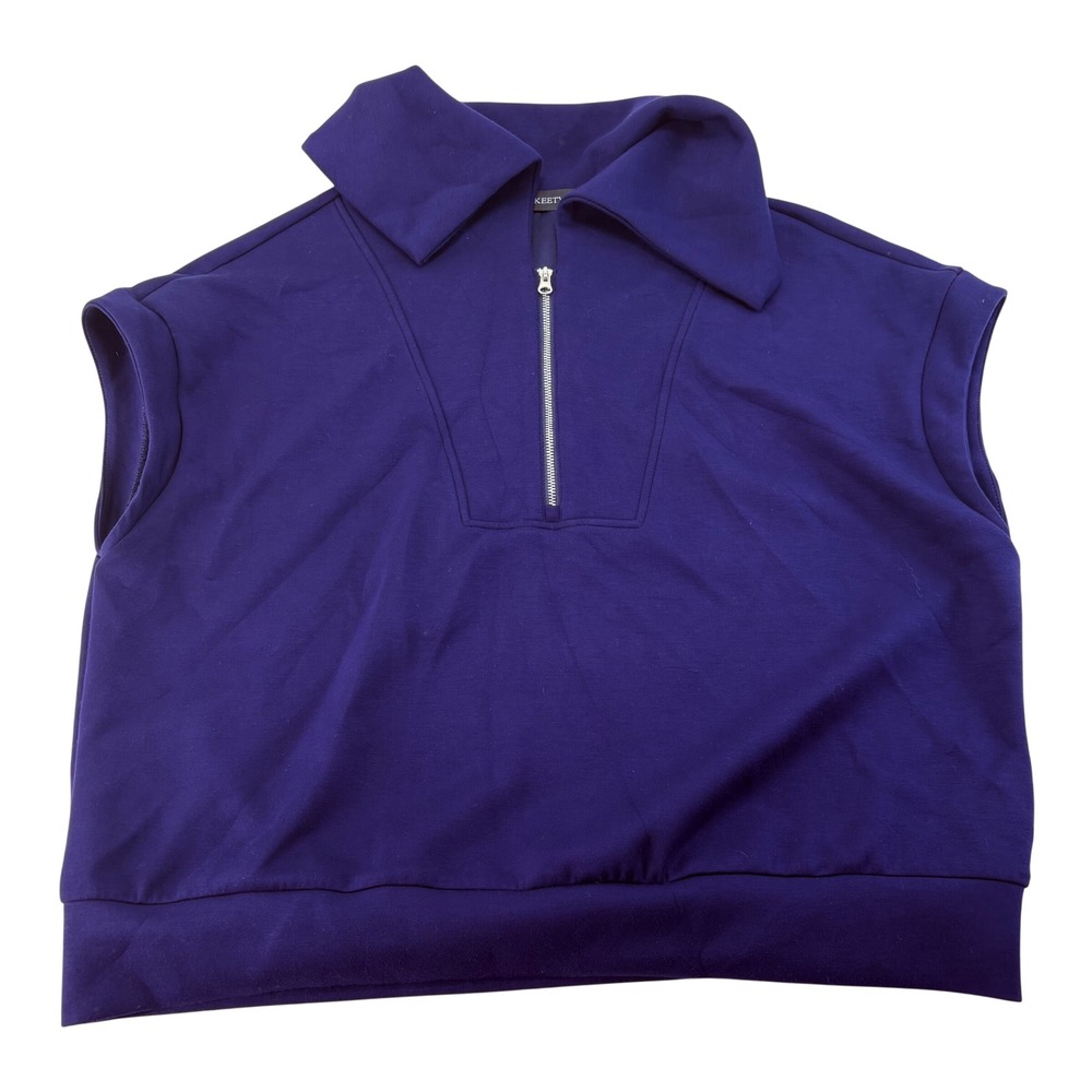 Merokeety Womens Purple Quarter Zip Sleeveless Pullover Top Large Cap Sleeve
